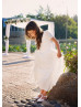 Short Sleeve White Lace Floor Length Flower Girl Dress